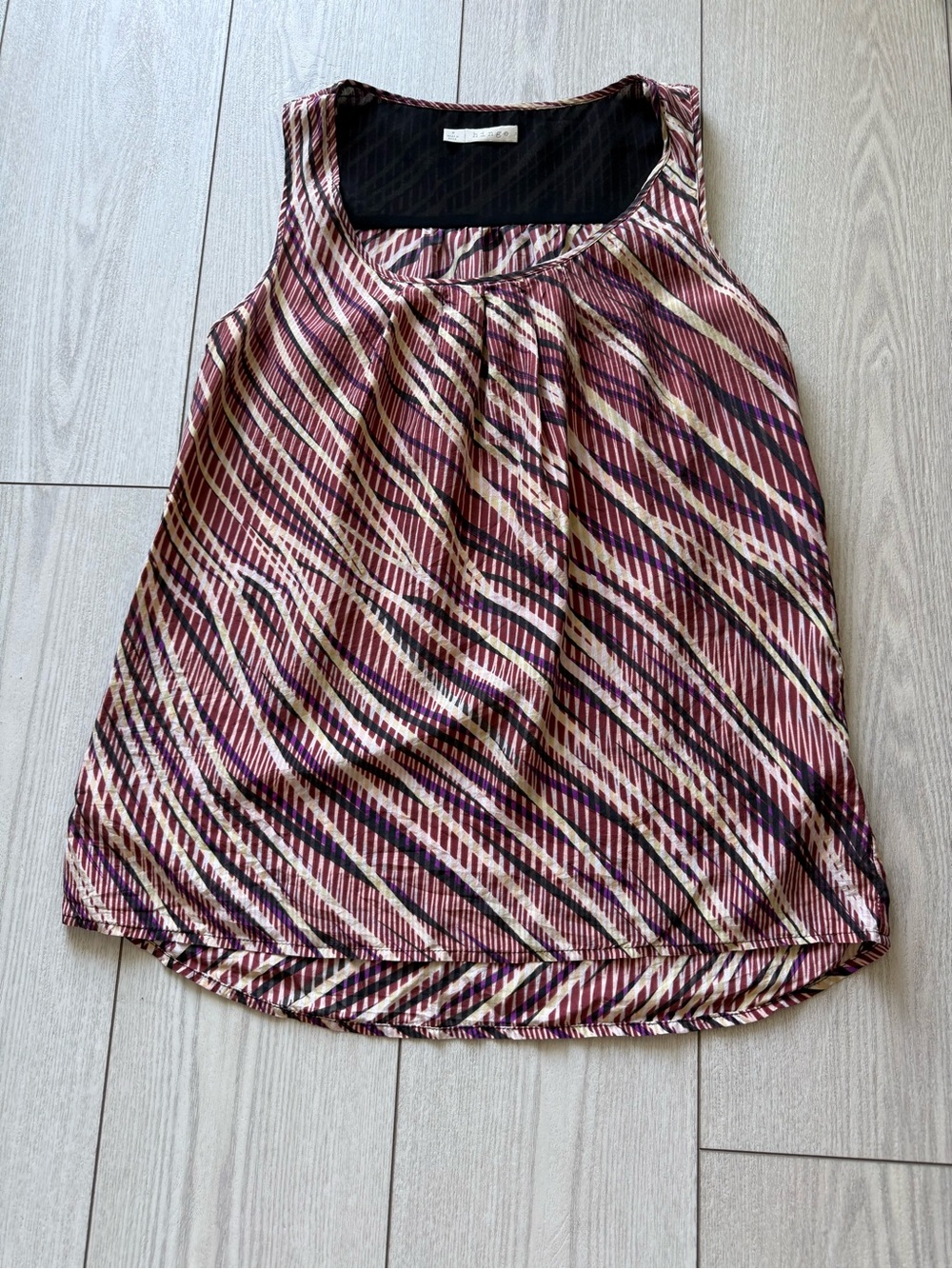 Hinge small 100% silk tank top wavy striped summer red yellow purple blouse